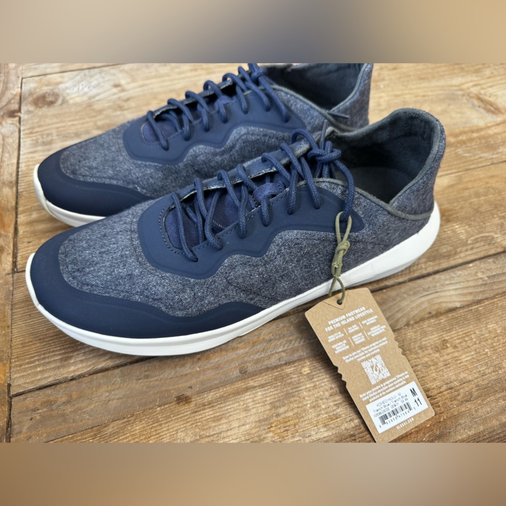 OluKai Koheo Hulu Trench Blue Wool Sneakers Size 11 NWT $140